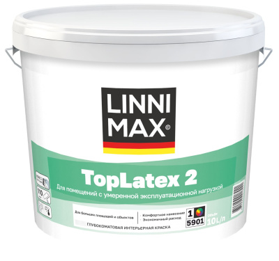 Краска водно-дисперсионная для внутренних работ LINNIMAX Toplatex 2 / ТопЛатекс 2 матовая (белый, 10 л, 1)