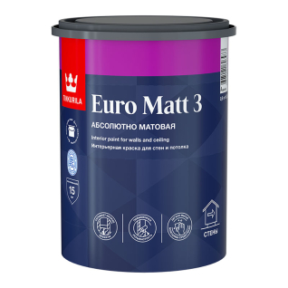 TIKKURILA EURO MATT 3 краска интерьерная для стен и потолков (белый, 0.9 л, А)