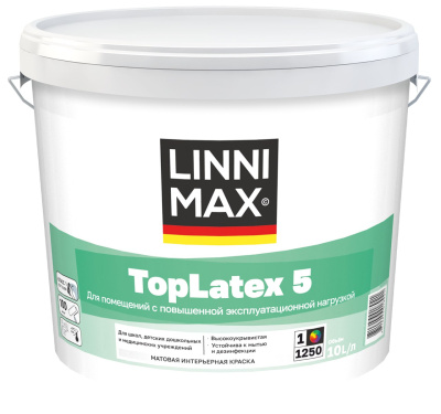 Краска водно-дисперсионная для внутренних работ  LINNIMAX Toplatex 5 / ТопЛатекс 5 матовая (белый, 10 л, 1)