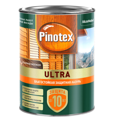 PINOTEX ULTRA лазурь защитная влагостойкая для защиты древесины до 10 лет (колеруемая, 0.9 л)