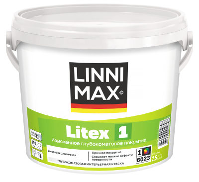 LINNIMAX LITEX 1 краска для стен и потолков водно-дисперсионная для внутренних работ матовая (белый, 2.5 л, 1)