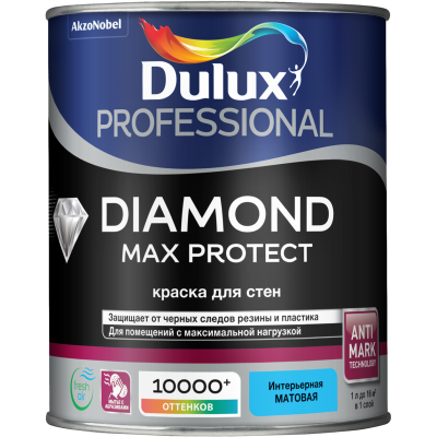 DULUX PROFESSIONAL DIAMOND MAX PROTECT краска для стен и потолков износостойкая матовая 5834137 (колеруемая, 0.9 л, BC)