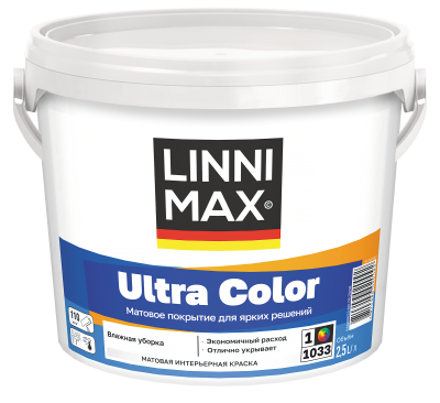 Краска водно-дисперсионная для внутренних работ LINNIMAX Ultra Color / Ультра Колор матовая (белый, 2.5 л, 1)
