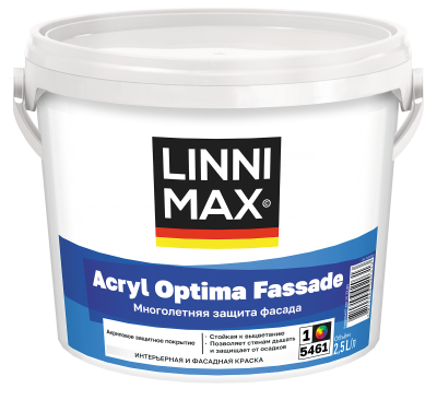 Краска водно-дисперсионная для наружных работ LINNIMAX Acryl Optima Fassade (белый, 2.5 л, 1)