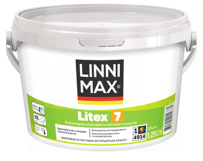 Краска водно-дисперсионная для внутренних работ LINNIMAX Litex 7 / Литекс 7 матовая (белый, 1.25 л, 1)