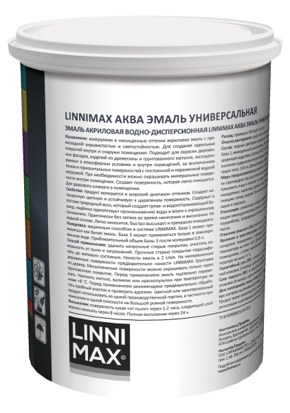 Эмаль акриловая LINNIMAX Аква Эмаль универсальная (белый, 0.9 л, 1, Шелковисто-матовый)