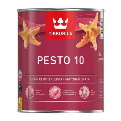 TIKKURILA PESTO 10 эмаль стойкая, алкидная, универсальная внутри и снаружи (белый, 0.9 л, А)