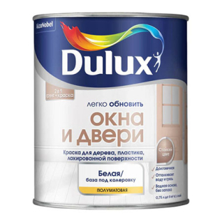 DULUX ЛЕГКО ОБНОВИТЬ ОКНА И ДВЕРИ краска грунт для дерева, пластика (0.75 л, BC)