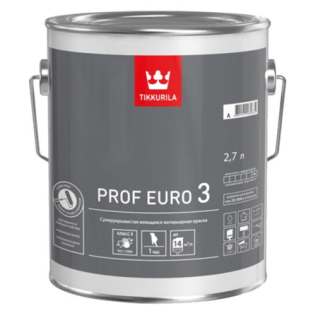 TIKKURILA PROF EURO 3 краска интерьерная, моющаяся, глубокоматовая (белый, 2.7 л, А)