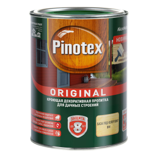 PINOTEX ORIGINAL пропитка декоративная кроющая для дачных строений и OSB (белый, 0.9 л, BW)