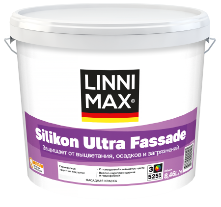 Краска силиконовая для наружных работ LINNIMAX Silikon Ultra Fassade матовая (прозрачный, 8.4 л, 3)