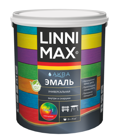 Эмаль акриловая LINNIMAX Аква Эмаль универсальная (белый, 2.5 л, 1 Глянец)