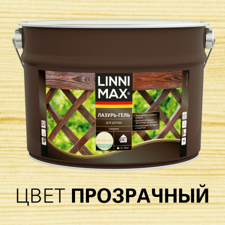 Лессирующий антисептик LINNIMAX Лазурь-гель для дерева (прозрачный, 9 л)