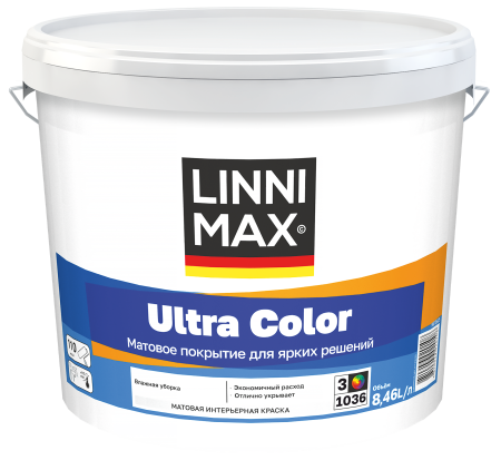 Краска водно-дисперсионная для внутренних работ LINNIMAX Ultra Color / Ультра Колор матовая (колеруемая, 8.4 л, 3)