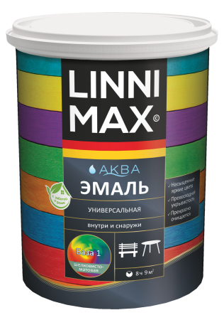 Эмаль акриловая LINNIMAX Аква Эмаль универсальная (белый, 0.9 л, 1, Шелковисто-матовый)