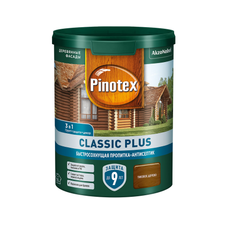 PINOTEX CLASSIC PLUS пропитка-антисептик быстросохнущая 3 в 1 (тиковое дерево, 0.9 л)