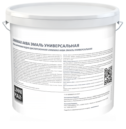 Эмаль акриловая LINNIMAX Аква Эмаль универсальная (белый, 9 л, 1, Глянец)