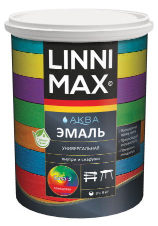 Эмаль акриловая LINNIMAX Аква Эмаль универсальная (Цвет колеруемый, Объем 0.85 л, База 3 Глянец)