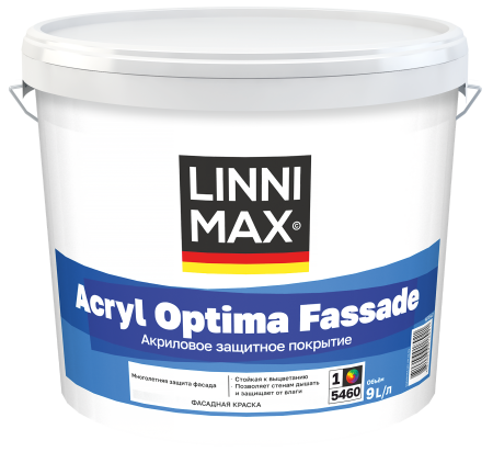 Краска водно-дисперсионная для наружных работ LINNIMAX Acryl Optima Fassade (белый, 9 л, 1)