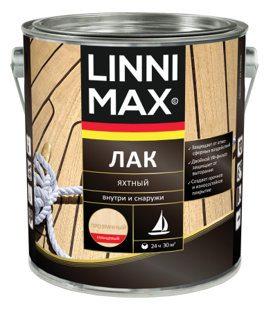 Лак алкидно-уретановый LINNIMAX Лак Яхтный (прозрачный, 2.5 л, Глянец)