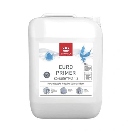 TIKKURILA EURO PRIMER Концентрат 1:3 грунтовка акрилатная, укрепляющая (10 л)