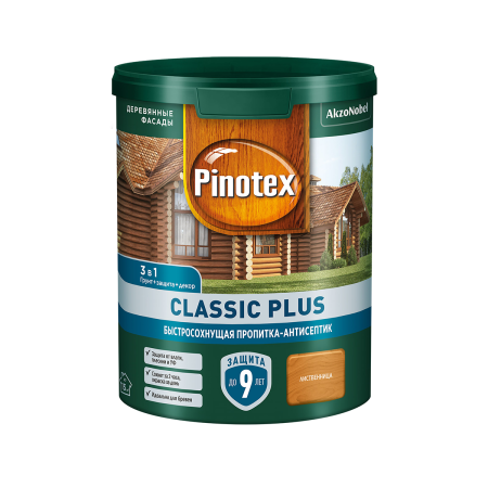 PINOTEX CLASSIC PLUS пропитка-антисептик быстросохнущая 3 в 1 (лиственница, 0.9 л)