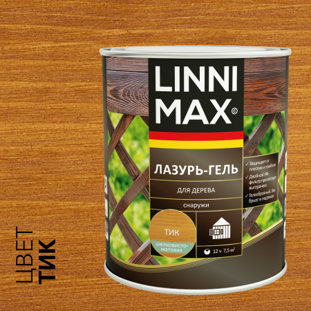 Лессирующий антисептик LINNIMAX Лазурь-гель для дерева (тиковое дерево, 0.75 л)
