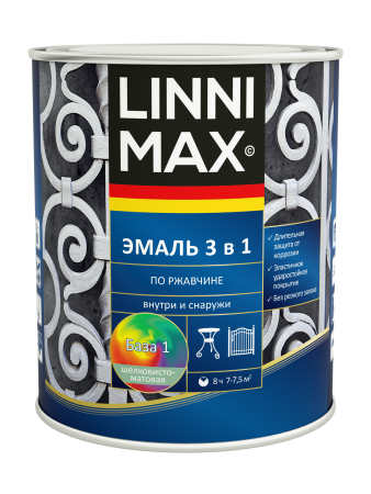 Эмаль алкидно-уретановая LINNIMAX Эмаль по ржавчине 3 в 1 (белый, 0.75 л, 1)