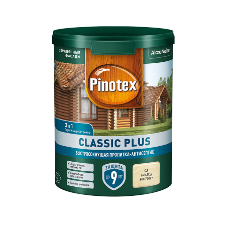 PINOTEX CLASSIC PLUS пропитка-антисептик быстросохнущая 3 в 1 (колеруемая, 0.9 л)