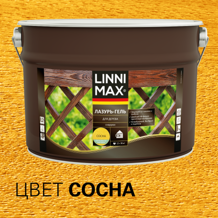 Лессирующий антисептик LINNIMAX Лазурь-гель для дерева (сосна, 9 л)