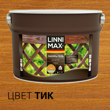 Лессирующий антисептик LINNIMAX Лазурь-гель для дерева (тиковое дерево, 9 л)