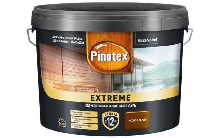 PINOTEX EXTREME / ПИНОТЕКС ЭКСТРИМ лазурь для дерева на гибридной основе до 12 лет защиты (тиковое дерево, 9 л)