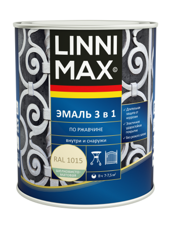 Эмаль алкидно-уретановая LINNIMAX Эмаль по ржавчине 3 в 1 (бежевый RAL 1015, 0.75 л)