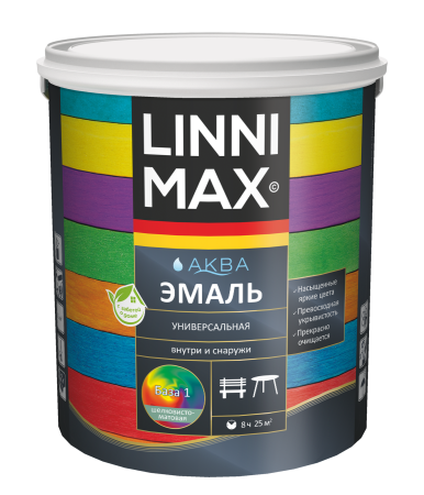 Эмаль акриловая LINNIMAX Аква Эмаль универсальная (белый, 2.5 л, 1, Шелковисто-матовый)