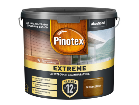 PINOTEX EXTREME / ПИНОТЕКС ЭКСТРИМ лазурь для дерева на гибридной основе до 12 лет защиты (тиковое дерево, 2.5 л)