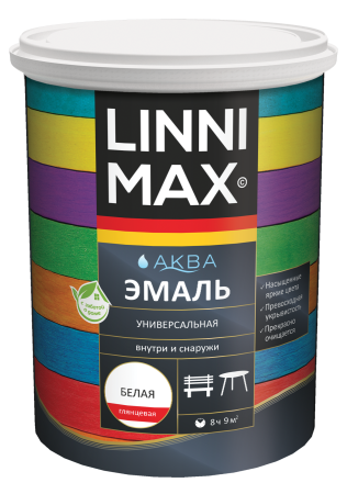 Эмаль акриловая LINNIMAX Аква Эмаль универсальная (белый, 0.9 л, 1 Глянец)