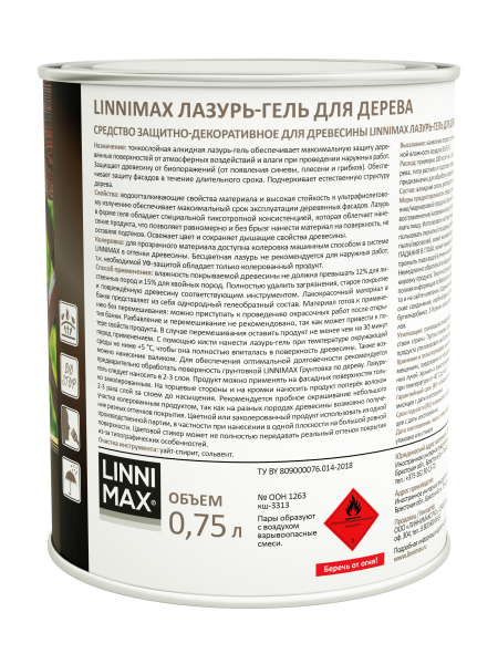 Лессирующий антисептик LINNIMAX Лазурь-гель для дерева (орех, 0.75 л)