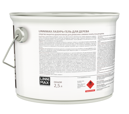 Лессирующий антисептик LINNIMAX Лазурь-гель для дерева (белый, 2.5 л)