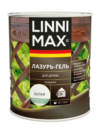 Лессирующий антисептик LINNIMAX Лазурь-гель для дерева (белый, 0.75 л)