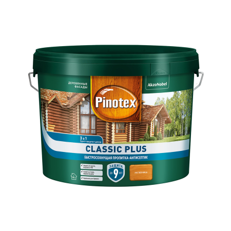 PINOTEX CLASSIC PLUS пропитка-антисептик быстросохнущая 3 в 1 (лиственница, 9 л)