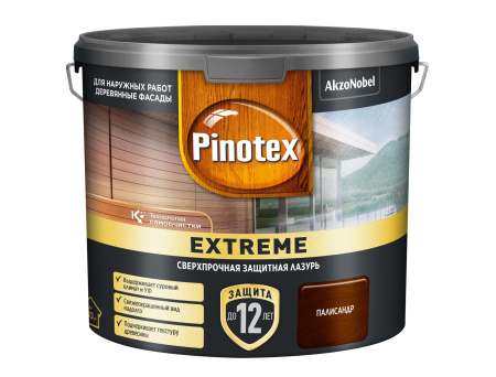 PINOTEX EXTREME / ПИНОТЕКС ЭКСТРИМ лазурь для дерева на гибридной основе до 12 лет защиты (палисандр, 2.5 л)