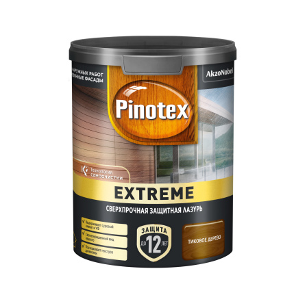 PINOTEX EXTREME / ПИНОТЕКС ЭКСТРИМ лазурь для дерева на гибридной основе до 12 лет защиты (тиковое дерево, 0.9 л)