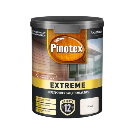 PINOTEX EXTREME / ПИНОТЕКС ЭКСТРИМ лазурь для дерева на гибридной основе до 12 лет защиты (белый, 0.9 л)