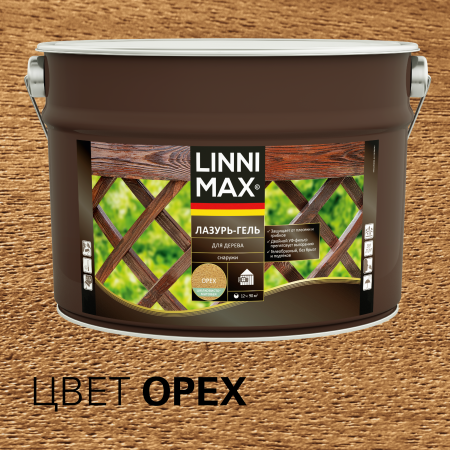 Лессирующий антисептик LINNIMAX Лазурь-гель для дерева (орех, 9 л)