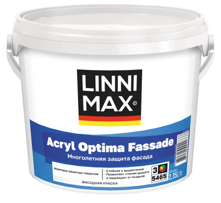 Краска водно-дисперсионная для наружных работ LINNIMAX Acryl Optima Fassade (прозрачный, 2.35 л, 3)